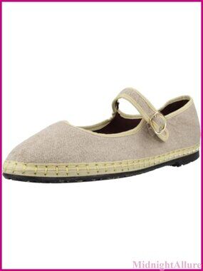 Linen Mary Jane Flats Round Toe Adjustable Buckle Comfort Casual Shoes